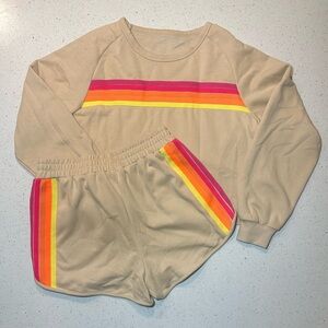 Women’s 5 stripe shorts & sweatshirt set - EUC